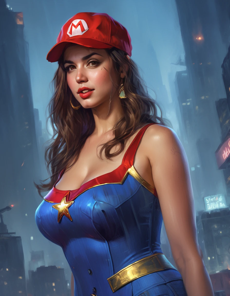 Portrait of  (((ohwx woman))) as super Mario, red hat, fantasy, highly detailed, digital painting, artstation, concept art, sharp focus, illustration, art by Tony Sart and artgerm and randy vargas, two headed, conjoined