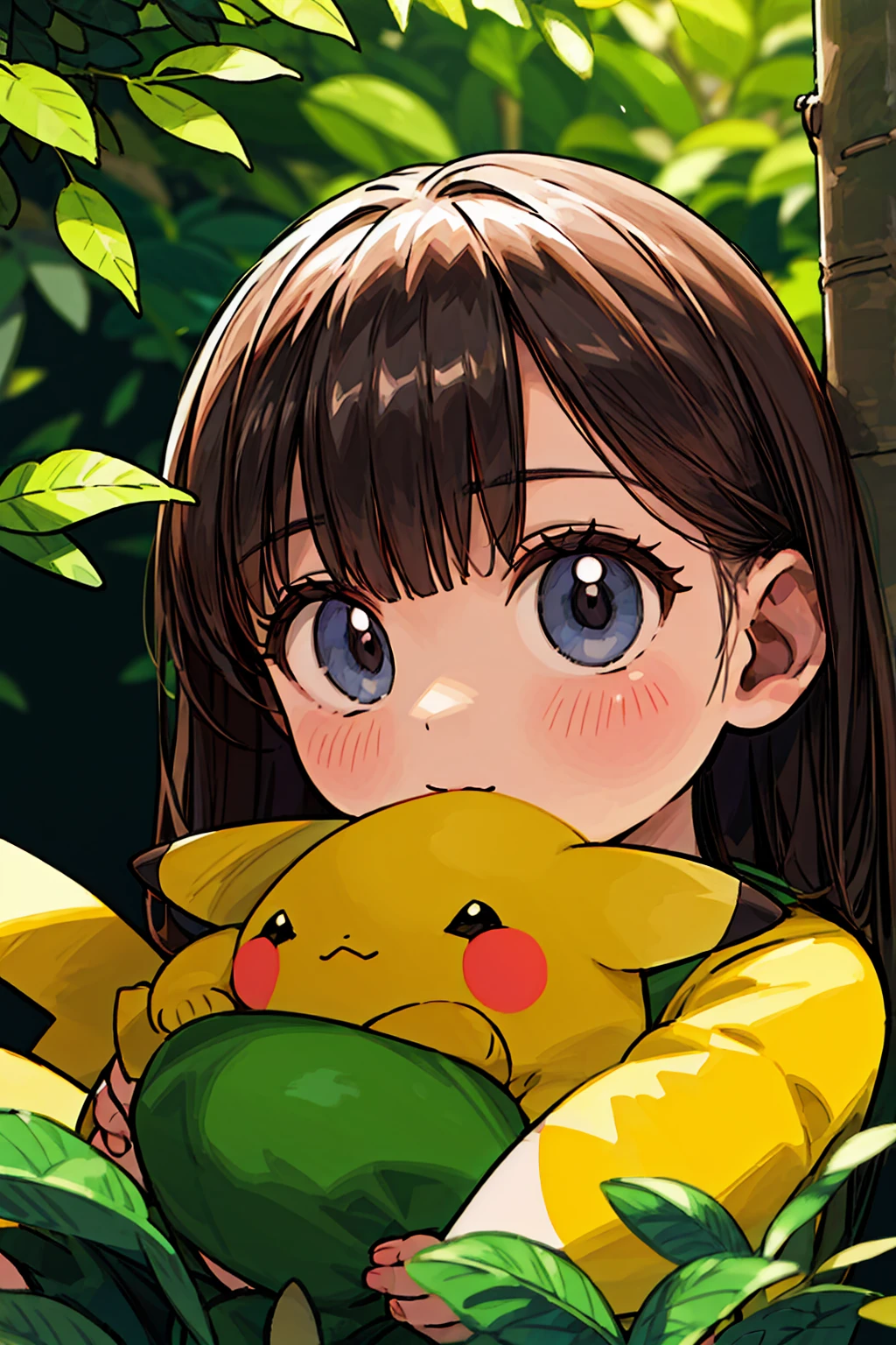 a beautiful detailed Pikachu, extremely detailed eyes and face, longeyelashes, cute and adorable expression, sitting on a tree branch, in a lush forest landscape, sunlight filtering through the leaves, vibrant colors, soft lighting, (best quality,4k,8k,highres,masterpiece:1.2),ultra-detailed,(realistic,photorealistic,photo-realistic:1.37),intricate details,dynamic composition,warm color palette,volumetric lighting