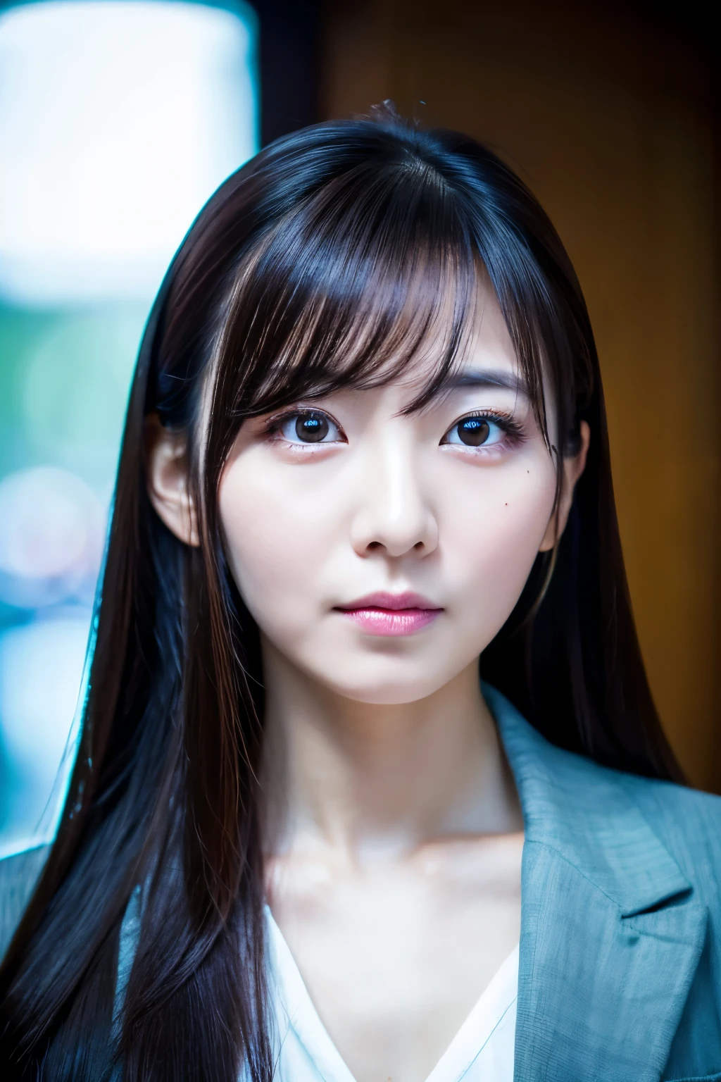 masterpiece, 8k, high quality, High resolution, Beautiful Japanese Women, 30 years old, poker face, Glaring eyes, (Detailed face, Detailed eyes), View your viewers, Portraiture