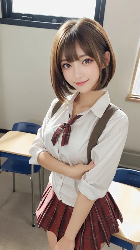 ((high school classroom:1.2)),schoolgirl uniform,blazer, super short,plaid,blue micro mini skirt,very cute face,glossy lips,beau...