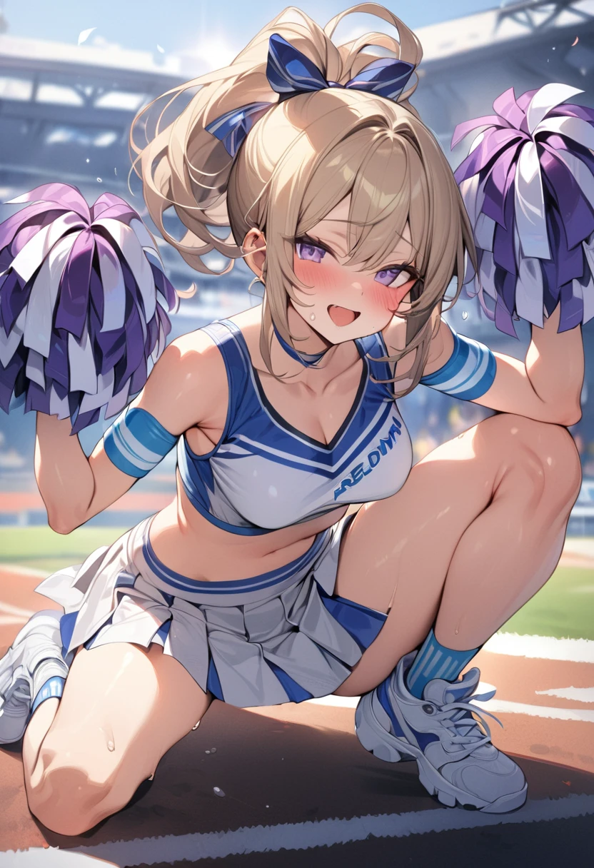 (masterpiece, best quality:1.2), 1girl, full body,cheerleaders,random hair style,random haight,random body style, Forward knee