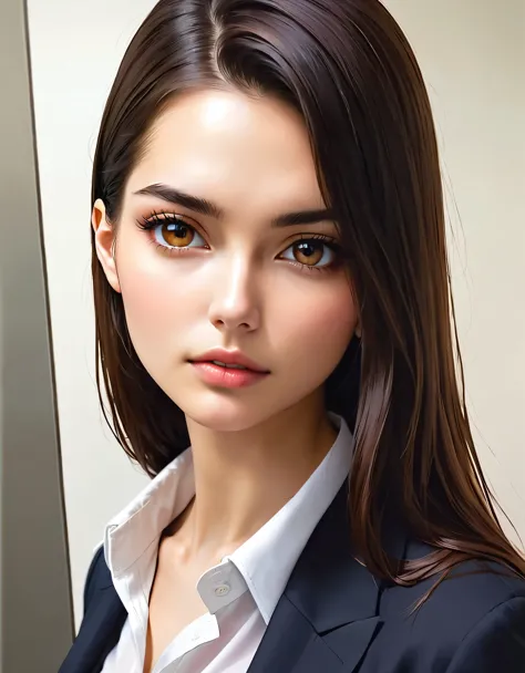 ((RAW photo), absurd, (absurdresolution)), close-up photo of very attractive, beautiful girl, ((seductive look, sharp pupil, detailed, realistic)), Japanese fit girl, office girl, fine fabric clothes, (Perfect girl with straight hair), (sexy look), ((walking between desks turning to look at viewer)), (background: white walls, office door), (American shot). «SunPuma S»