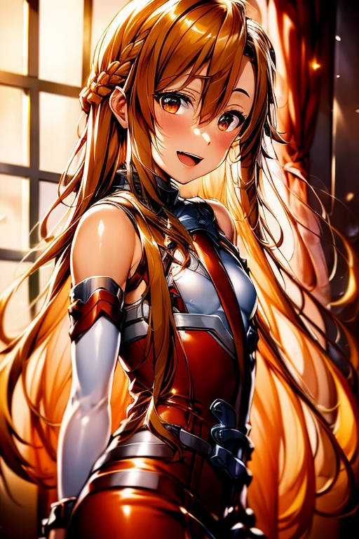 ((Highest quality)), ((masterpiece)), (be familiar with), Perfect Face, indoor, Bedroom, Watching the audience,
One woman, Yuuki Asuna,
Open Mouth, Ecstatic expression, blush, smile,
Small breasts, Flat Chest, , , child, Girl,
Long Hair, Long Hair,
Leg spread,