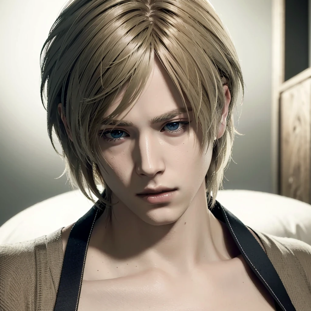 ((ultra detailed, masterpiece, best quality))
 RE4Leon, 1boy, solo, blonde hair, portrait