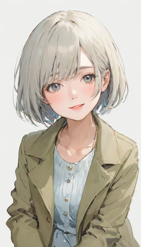 【best quality, on the table】 [girl, coat, poker face, positive, gray hair, slim beauty,straight hair, short hair ,upper body] (o...