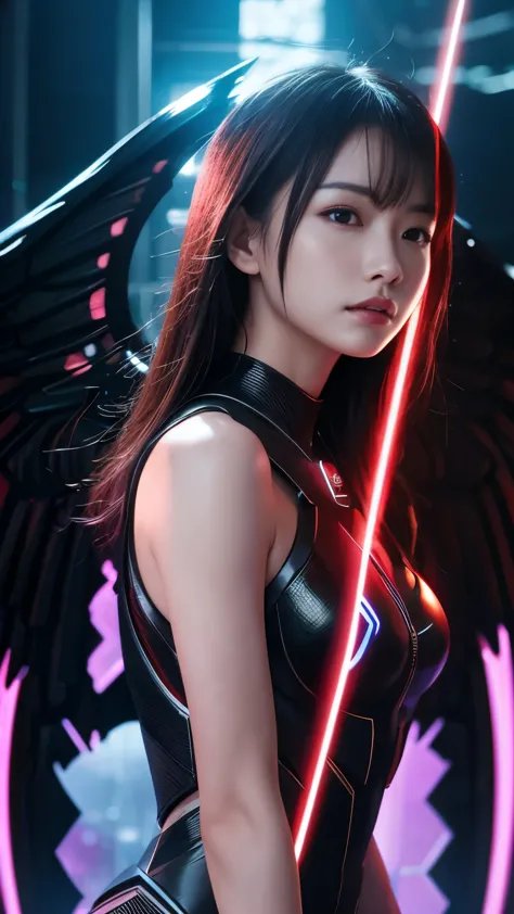 (masterpiece, highest quality, ultra-high resolution,ultra hd,8k, official art, beautifully)、a woman with wings flying over the ...