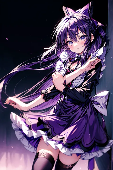 tohka yatogami,tohka yatogami.long hair, ponytail, (purple eyes:1.1), purple hair, ribbon, hair ribbon, bare chest,front open,br...