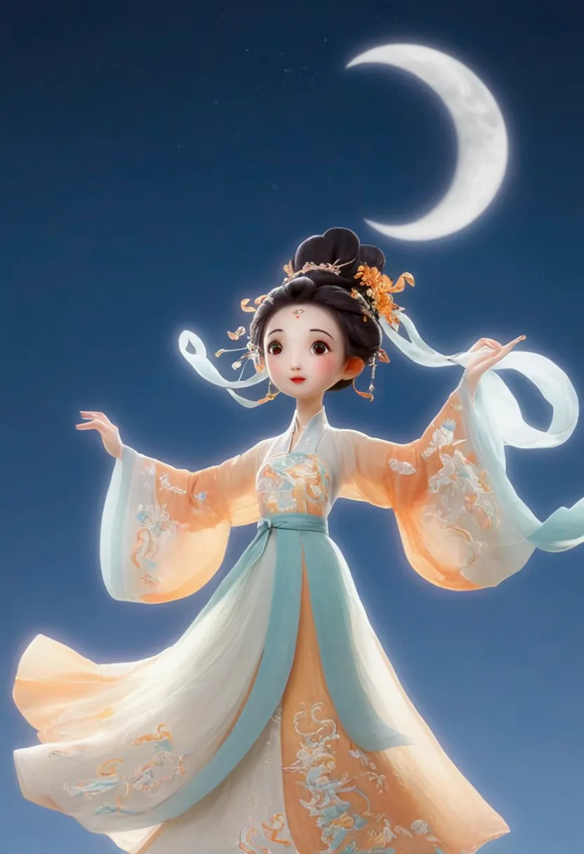 full-body,3d rendering, c4d, cartoon illustration style, cute,big eyes,dancing in the air,look at the screen,a  in ancient chine...