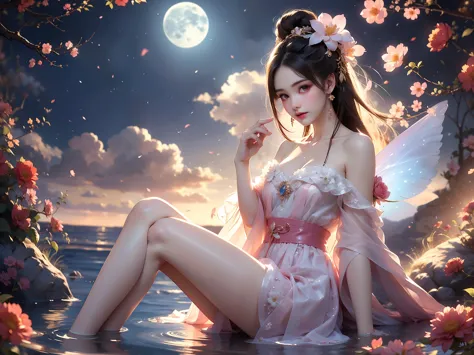 chang_e
hanfu
moon, (high quality details), 1 girl, solo, young women, elegant posture, ((night, moonlight)), (female figure，lie...