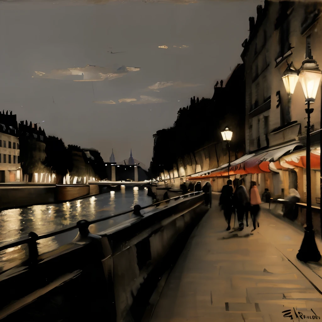 Paris、night、Seine、Left Bank