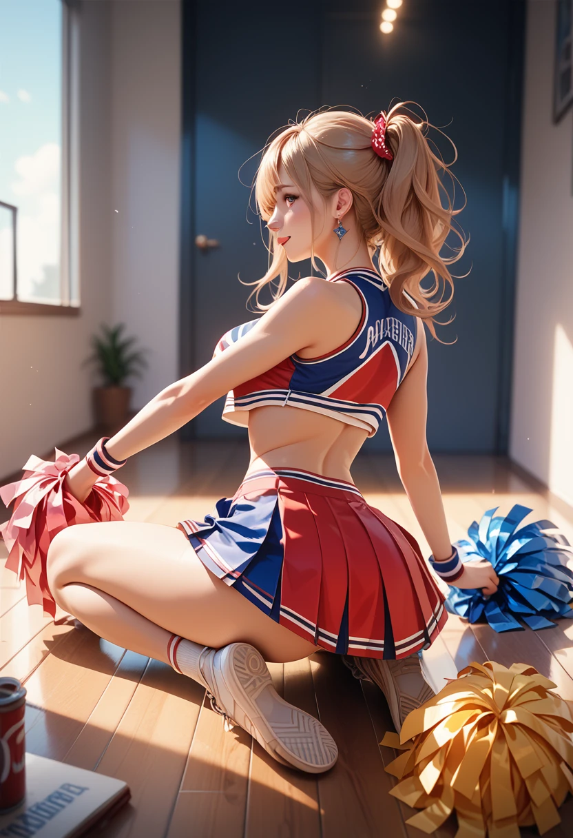 (masterpiece, best quality:1.2), 1girl, full body,cheerleaders,random hair style,random haight,random body style,Forward kneel, rear view