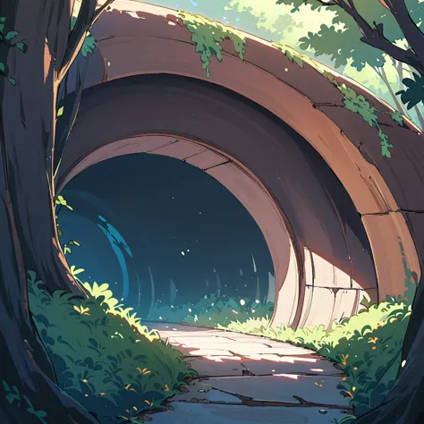 summer forest、tunnel、simple design、