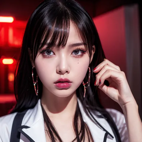 hot korean girl, kpop idol, ultrarealistic, professional photo, album cover, makeup, hd, idol, detailed face, high quality, defi...