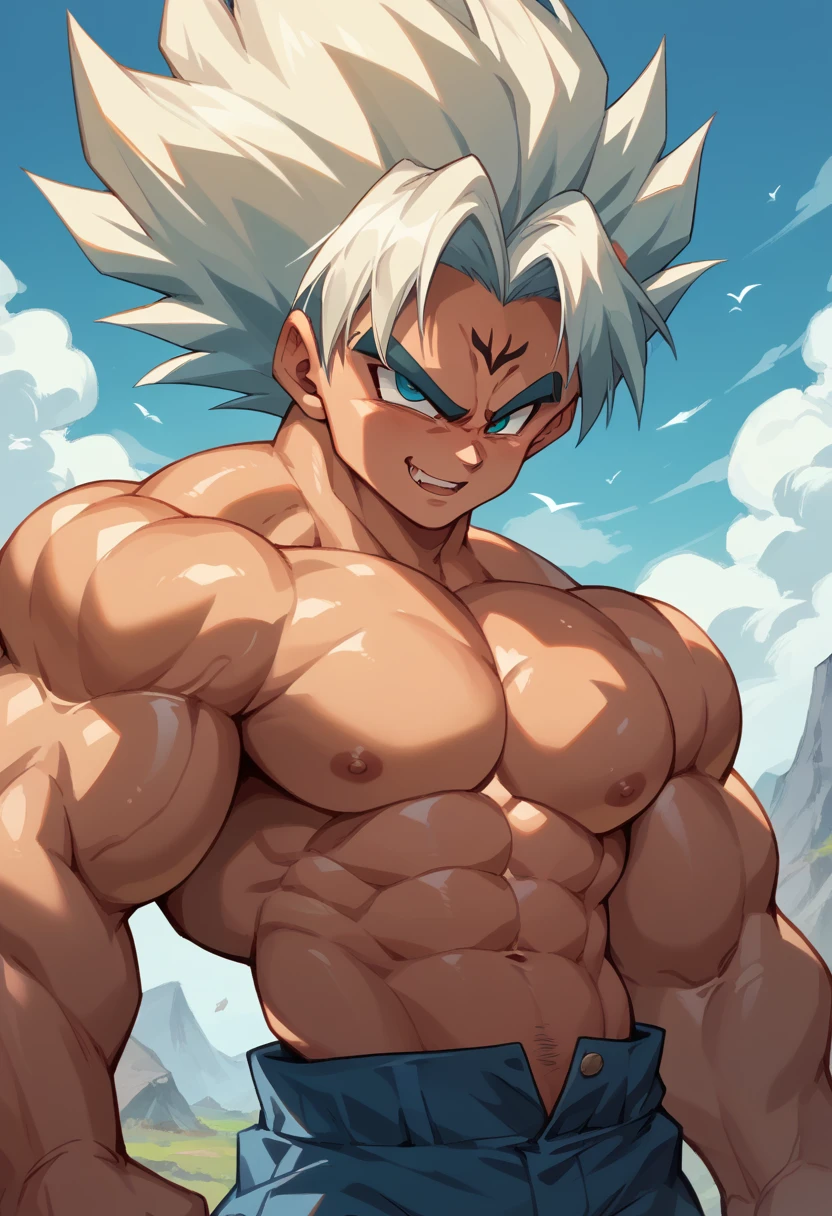 Highest quality,Based on anatomy,Huge muscles,A mix of Vegeta and Kogenta,Devil's Body,Sexually attractive gestures,Shiny skin,Glowing Skin,The moment the demon takes over your body,