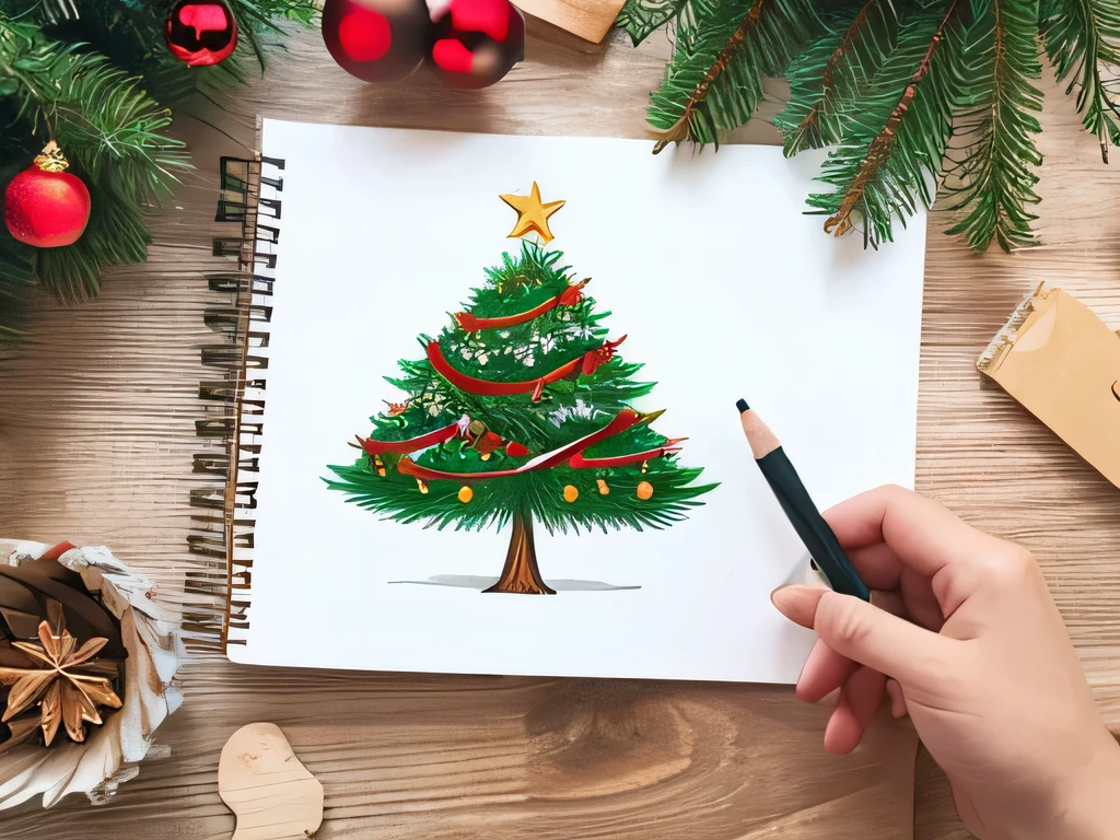 Hand-drawn illustration of a Christmas tree