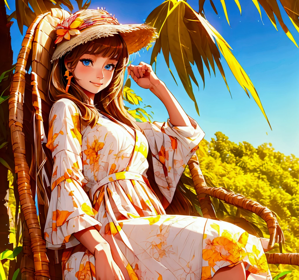 une belle lofi girl est assis et regarde un coucher de soleil magnifique dans la savane, she has a nice hairstyle, she wears a headset on her head. there are colors,elle porte une robe colorée;. good quality, INFO