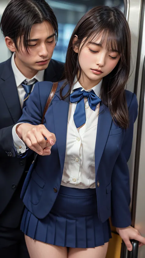 ((masterpiece, highest quality, high resolution)), a japanese high school girl and a man in his 40s wearing a suit、(realistic: 1...