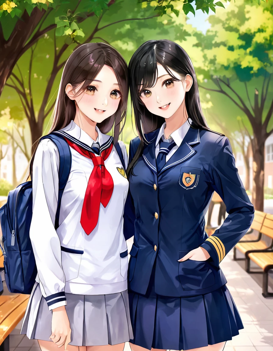 Love Student, Two female students in uniform, Lesbian couple, Tall and thin, beautiful, Alumni, Classmate