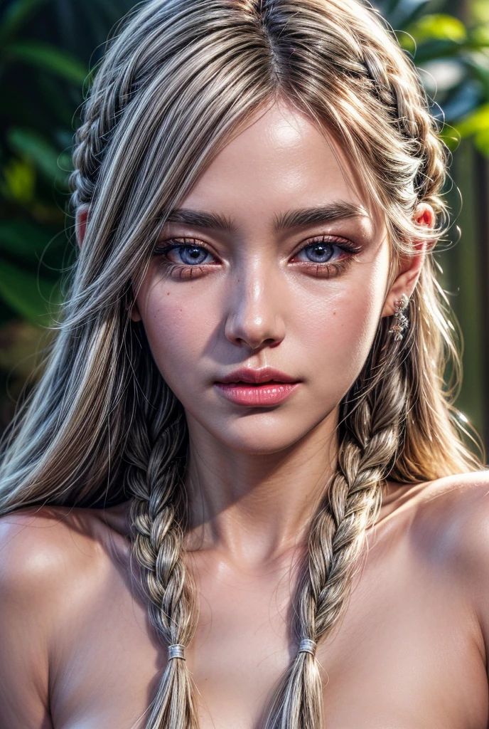 1girl, solo, highly detailed, extremely detailed eyes and face, long flowing white hair, beautiful detailed eyes, beautiful detailed lips, detailed jewelry, detailed braid, realistic, photorealistic, ultra-detailed, masterpiece, HDR, 8k, intricate details, delicate features, soft glow, warm lighting, serene expression, alluring gaze