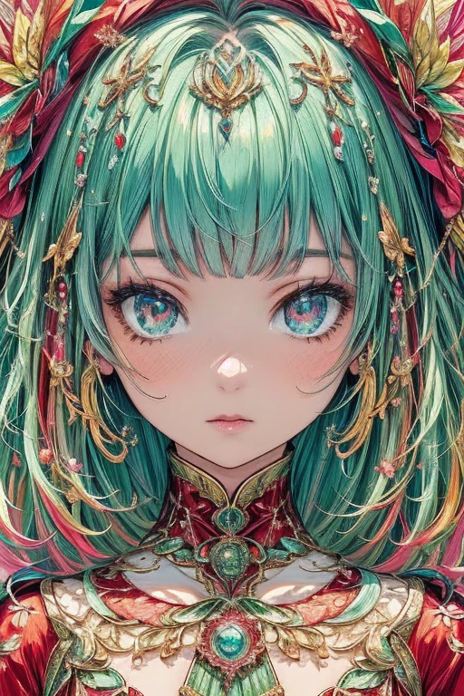 (masterpiece, Highest quality, Highest quality, Official Art, beautifully、beautiful:1.2), (One Girl), Very detailed,(Fractal Art:1.3),colorful,Most detailed,colorful background,The fabric is slightly shiny,elifei,loraeyes:0.4,eye glow,Colorful portraits,lightning body,shining luxury, burning emerald,