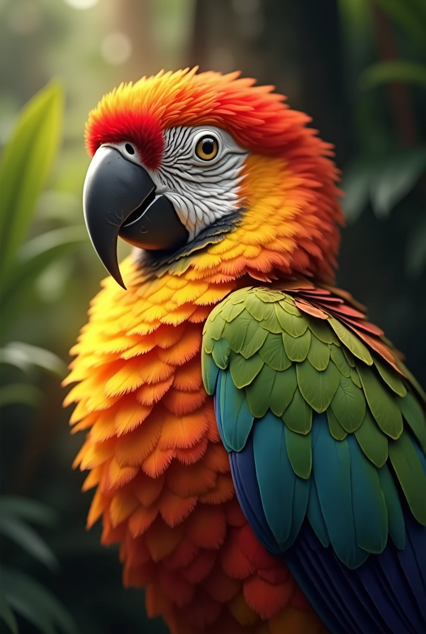 a colorful parrot, tropical bird, parrot with vibrant feathers, parrot in lush greenery, detailed feathers, lifelike parrot, highly detailed parrot, (best quality,4k,8k,highres,masterpiece:1.2),ultra-detailed,(realistic,photorealistic,photo-realistic:1.37),macro shot,studio lighting,extremely fine details,rich colors,vivid colors,tropical nature background,lush forest,dynamic composition