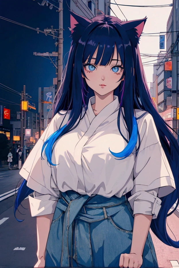 /imagine prompt: Viral anime wallpaper in 4K quality, A catgirl, cat ears, with detailed background, with the face in the middle, and with the eyes shining, showing from the waist up, and the detailed and vibrant colors, in tokyo city with lights at night, calmer light, with well-defined light and shadow, reflecting an 80s and 90s anime aesthetic, mixed with a touch of Fujifilm aesthetics. The girl has beautiful eyes, and the entire composition is in 4K, capturing the lofi aesthetic. --v 5 --stylize 1000