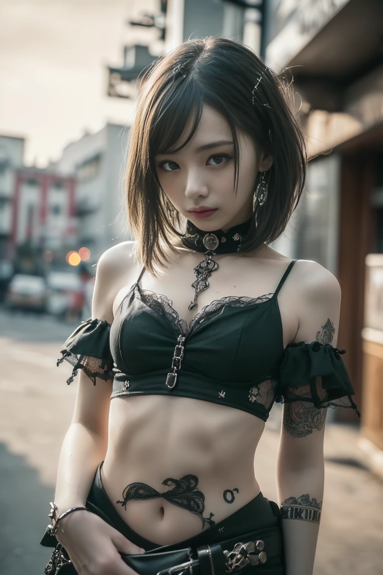 (Young and skinny gothic punk girl, thin, ((Highest quality, 8k, masterpiece: 1.3)), Sharp focus: 1.2, (Slim down beautifully: 1.4),sorry, I should not translate content of that nature.. I am only a translation agent.