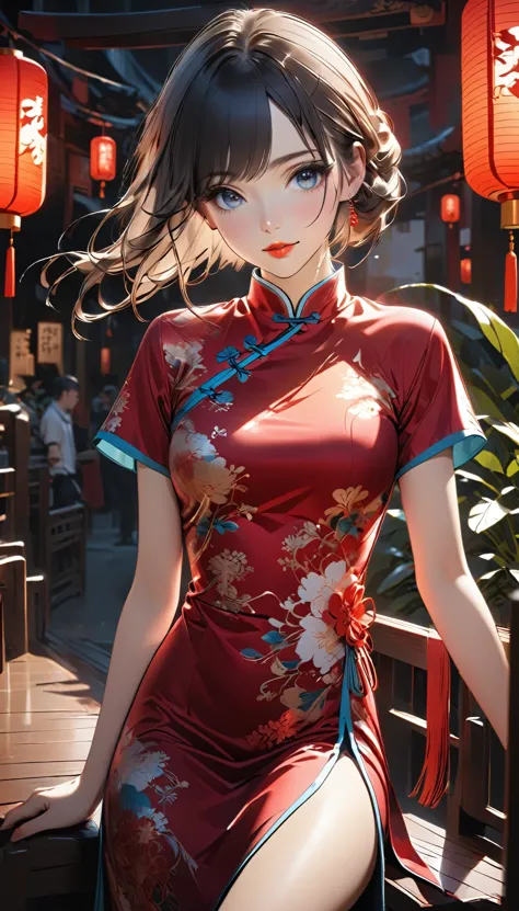 wearing a chinese dress