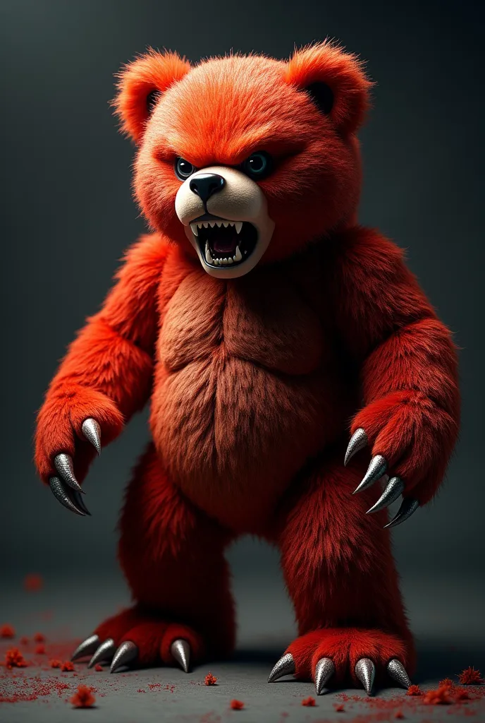 picture of an angry red teddy bear