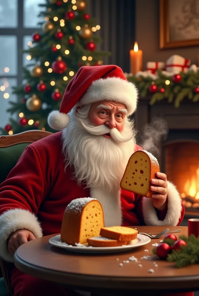 Santa Claus eating panettone