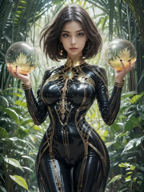 girl, body tilt, hand up, (holding dystopian alien artifact:1.2), delicate spherical lifeform, shimmering irisdescent glass, pul...