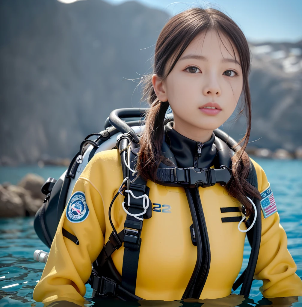 scubagear2023,1 girl、drysuits、in scuba, Face retouching、pale clothing colors、Bikini Style、 (highest quality: 1.1)、(Very detailedな肌), (highest quality:1.0), (Ultra-high resolution:1.0) ,(Realistic photos:1.0), (Very detailed:1.0), (8k, RAW Photos:1.1),