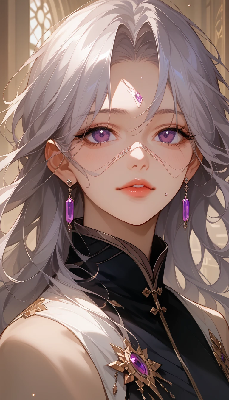 ptn,ptn,official art,game cg,(1girl:1.3),solo,__body-parts__, official art, 8k unit wallpaper, ultra detailed, close-up on face, beautiful and aesthetic, gorgeous, masterpiece, best quality,,close-up,p,masterpiece, best quality, 1girl, elaina_(majo_no_tabitabi), silver hair, purple eyes, long hair,