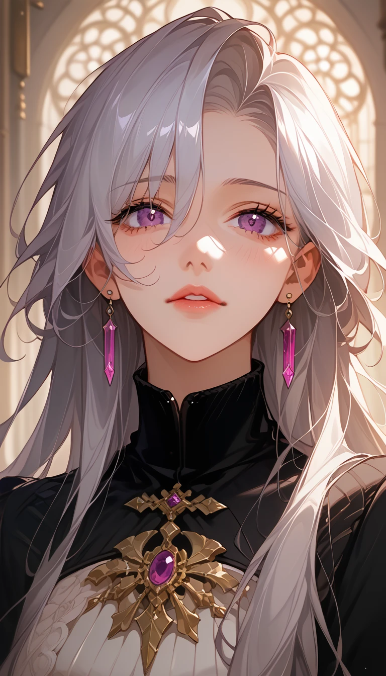 ptn,ptn,official art,game cg,(1girl:1.3),solo,__body-parts__, official art, 8k unit wallpaper, ultra detailed, close-up on face, beautiful and aesthetic, gorgeous, masterpiece, best quality,,close-up,p,masterpiece, best quality, 1girl, elaina_(majo_no_tabitabi), silver hair, purple eyes, long hair,