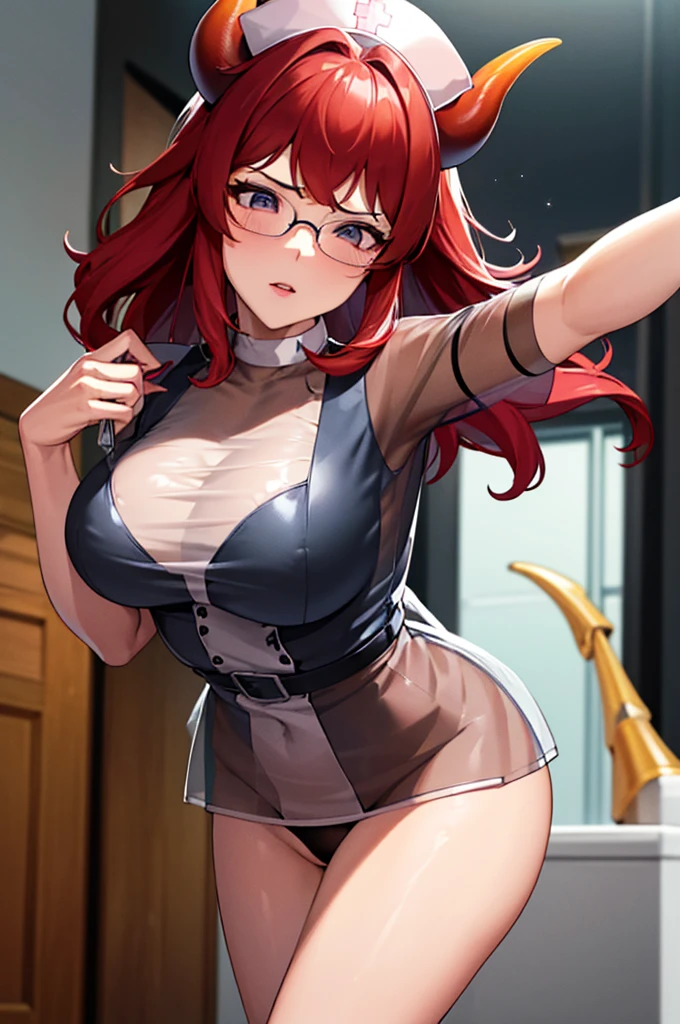 (masterpiece, Highest quality:1.1), (dollar:1.6),(Sexy pose,:1.1),(Sexy see-through nurse uniform＆Thong:1.6), Show me your beautiful ass,Dear, One Girl, alone, ( Long Hair, Wavy Hair,Redhead, Parted bangs,Hair Intake,Beautiful dragon horns,Beautiful dragon tail), cherry blossoms,night,full moon,Deep in the forest,完璧なmasterpiece, Very detailed CG UNITY 32K UHD 品質解像度の壁紙, Realistic, RAW Photos, Perfect photogenic clarity, Official Art, Award-winning portraits, Ultra Hyper Real, Very detailed, Glossy and realistic skin, Ray Tracing, Unreal Engine 5.8k, Shining ambient light, The most beautiful and sexy mature women,Big Breasts,Perfect figure ,Moderate muscle,Tight waist,Supermodel,(Underbust:1.1),Her cleavage is visible,(Sexy and seductive slutty poses:1.1), Looking at the audience, Close-up POV camera view, Sexy and seductive lascivious expression,Glasses,