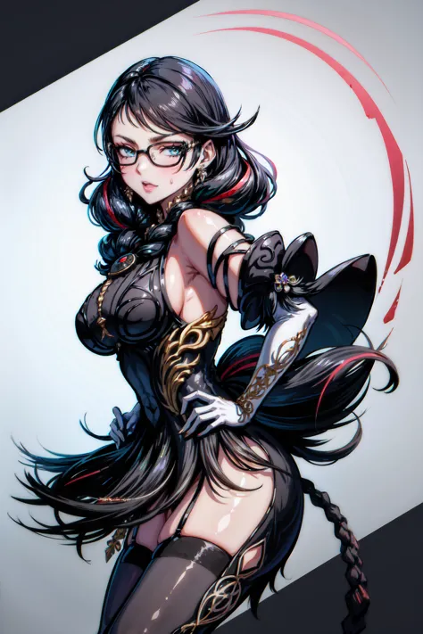 (masterpiece:1.4),(best quality:1.4),(absurdres:1.4),pin-up,bayonetta_3_twintail_aiwaifu,glasses,blue_eyes ,black_hair,long_hair...