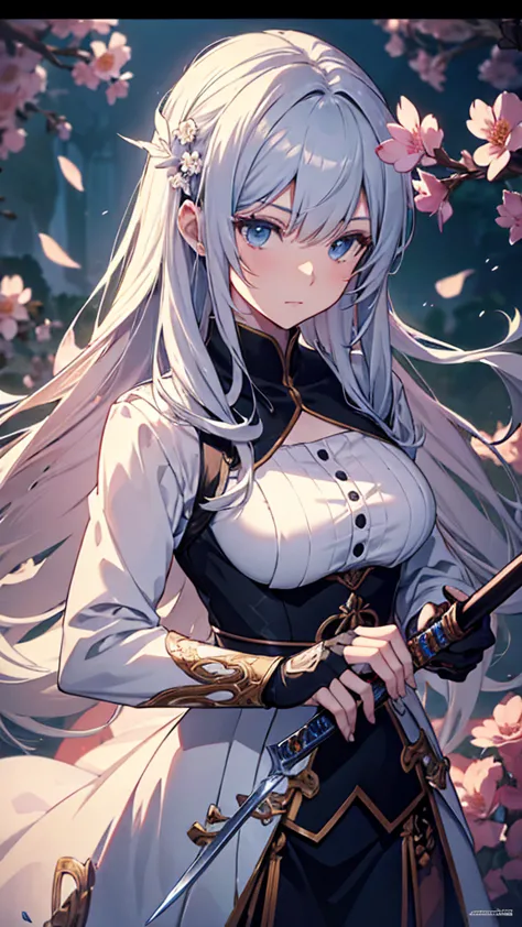 close-up of a woman holding a sword and flowers, detailed anime artwork, detailed anime art, knife, clean detailed anime art, an...