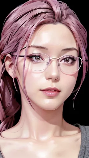 [[[close-up of]]] a woman with pink hair wearing glasses, artwork in guvez style, guvez, kawaii realistic portrait, inspired by ...