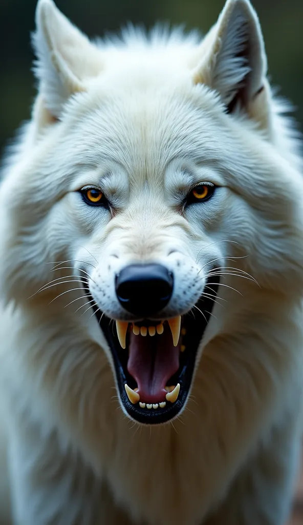 White wolf, realistic, angry, super close up,