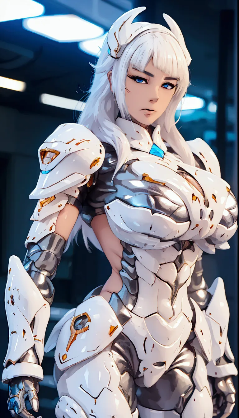 white hair, huge , crystal dragon heavy suit armor, transparant, thick body, muscle abs, sexy.