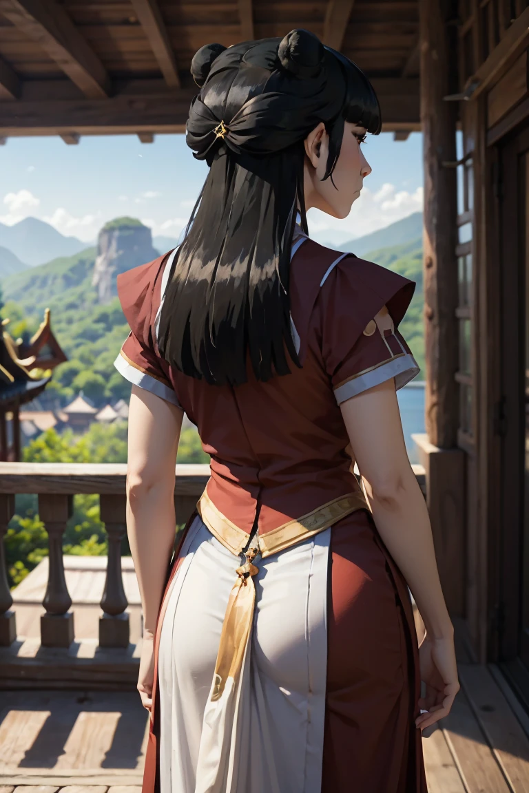 8k, ray tracing, vibrant colors, (1girl), (solo:1.4), (mai:1.4), chinese clothes, black hair, long hair, sidelocks, (from behind), masterpiece, sharp focus, Best Quality, depth of field, cinematic lighting, very detailed clothes, perfect hair, Rich in details and textures, masterpiece, Best Quality, beautiful girl, Sun light, chiaroscuro, (perfect hands:0.7, Clean hands:0.7), ((((Professional photography)))), ((Dream)), Whole body, outdoors
