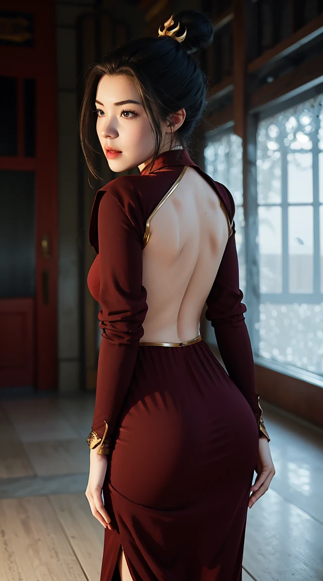 (Azula), standing, (from behind), (dress lift, bare ass),