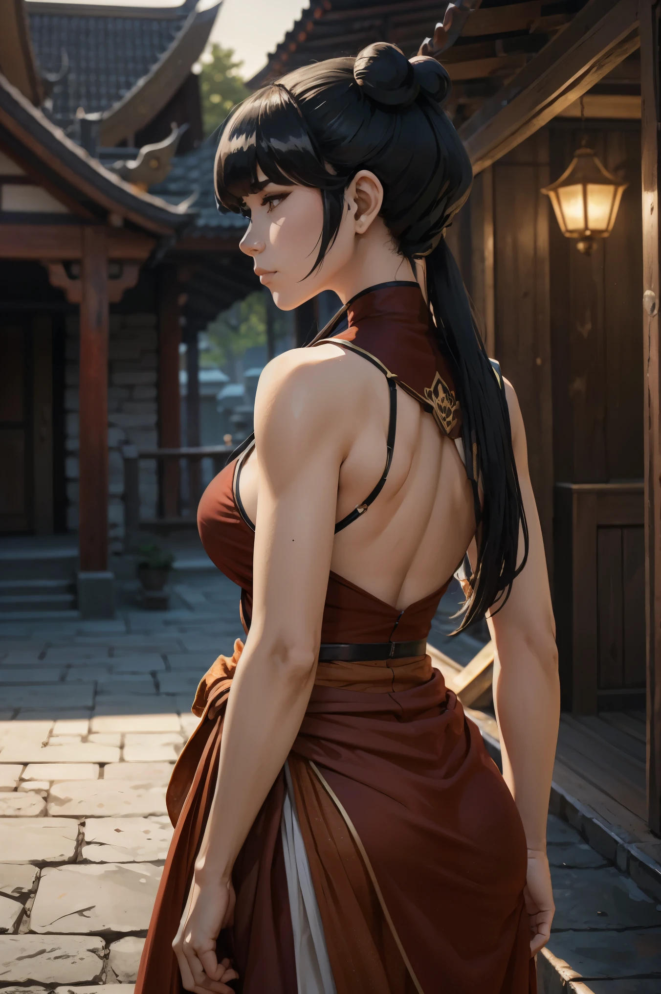 8k, ray tracing, vibrant colors, (1girl), (solo:1.4), (mai:1.4), chinese clothes, black hair, long hair, sidelocks, (from behind), masterpiece, sharp focus, Best Quality, depth of field, cinematic lighting, very detailed clothes, perfect hair, Rich in details and textures, masterpiece, Best Quality, beautiful girl, Sun light, chiaroscuro, (perfect hands:0.7, Clean hands:0.7), ((((Professional photography)))), ((Dream)), Whole body, outdoors
