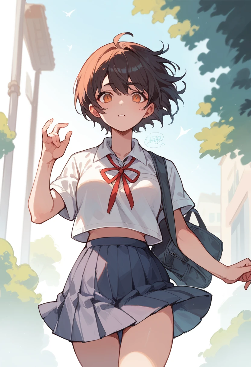 anime girl, big boobs short hair, School uniform