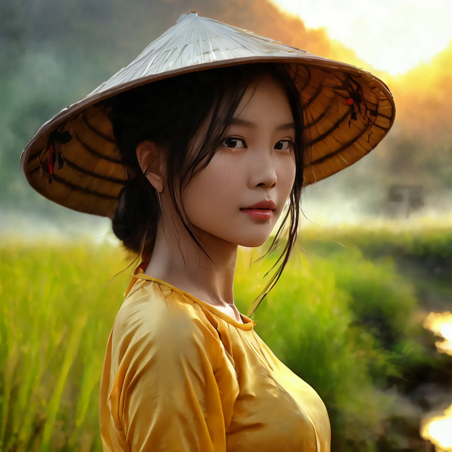 raw, best quality, high resolution, masterpiece: 1.3), beautiful khmer-chinese woman, masterpiece, sun set, simple body, normal ...