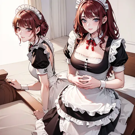 ((beautiful maid:1.5),high resolution, top quality),dressed as a maid,soft hands, big bright eyes, dark and vibrant curls, sweet...