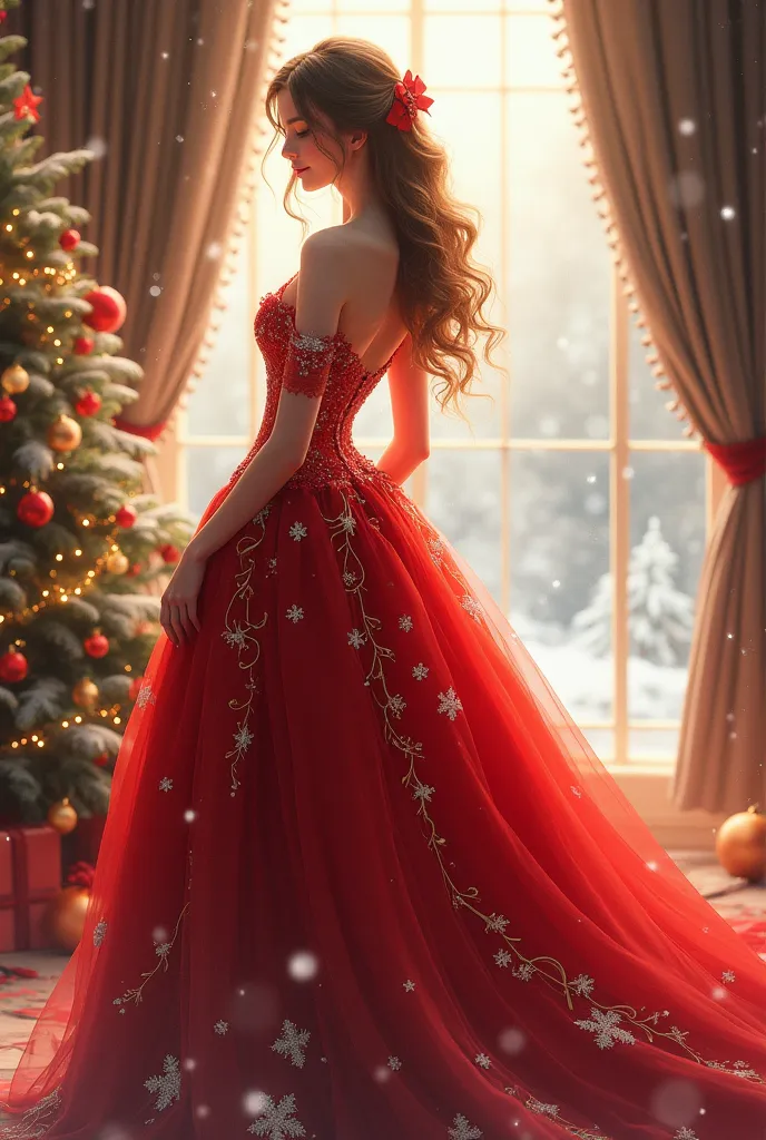 A beautiful ladies wearing Christmas dress 