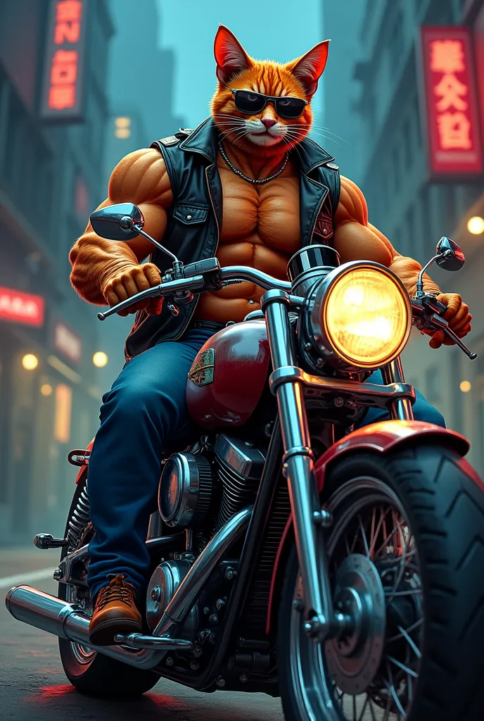 A cat bodybuilder motorcycle per bag paison ka rakha ho aur aur cat bodybuilder paise Gin Raha