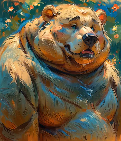 style of vincent van gogh, (cute, fat, obese, anthro, male, polar bear), hires textures, highly detailed, intricate details, bes...