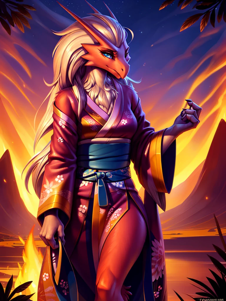 uploaded on e621, ((Blaziken)) by Pixelsketcher, by Bayard Wu, by Thomas Benjamin Kennington , by Einshelm, anthro, ((portrait, face focus, close-up)), BREAK, ((kimono:1.2)), wearing a kimono, long flowing kimono, red kimono, fire design on kimono, full body kimono)), (detailed Bonifasko lighting), (detailed feathers), (detailed fur), (female Blaziken), BREAK, ((long flowing hair)), ((facing viewer)), (cinematic lighting), ((detailed background)), ((upper body portrait view)), (((portrair view))), (half body shadow), [backlighting], [crepuscular ray], [detailed ambient light], [gray natural lighting], [ambient light on the belly], (higher wildlife feral detail), [sharp focus], (shaded), ((masterpiece), medium breasts, furry Blaziken, bird face, furry Fantasy Art, furry Art, Commission for High Res, anthro Art, POV furry Art,Sakimichan beautiful, masterpiece, best quality, detailed image, bright colors, detailed face, perfect lighting, perfect shadows, perfect eyes, girl focus, blue eyes, flawless face, face focus, long flowing kimono, bird girl, feathers, feathers woman, large long muzzle, colorful feathers, gaze at the viewer, half-closed eyes, 1girl, full body, (masterpiece:1.21), (best quality:1.2), (illustration:1.2), (cinematic lighting:1.3), detailed fur, balanced coloring, global illumination, ray tracing, good lighting, feathers, anthro, looking at viewer, (standing outside, in volcano, fire and snoke, woman looking at viewer, woman looking at camera, fire in open hands, in a fighting pose, wearing red kimono, close-up photo